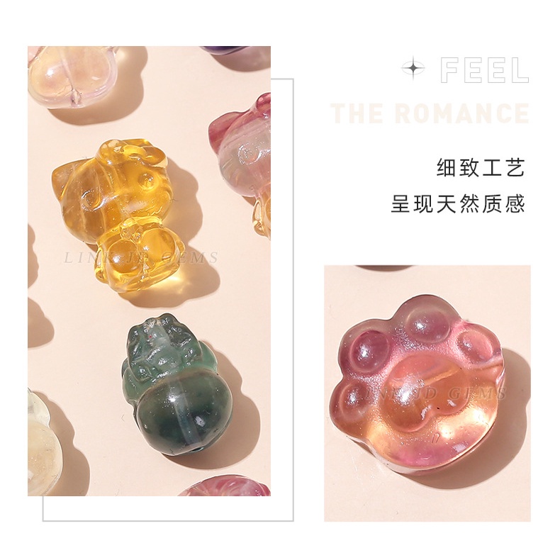 Mặt Dây Chuyền Pha Lê Fluorite Tự Nhiên Hình Chân Mèo Nhiều Màu Phong Cách Hàn Quốc