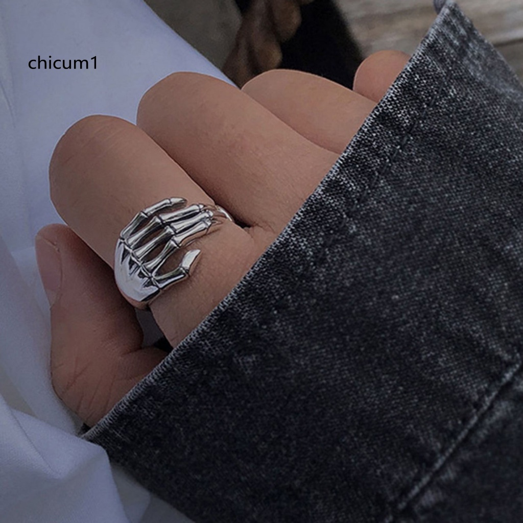 Nhẫn Hở Hình Xương Bàn Tay Bằng Resin Phong Cách Halloween Cổ Điển Có Thể Điều Chỉnh Kích Thước