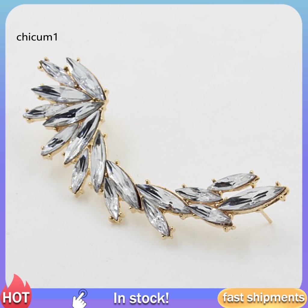 1 Khuyên Kẹp Vành Tai Hình Lá Đính Đá Lấp Lánh Phong Cách Boho