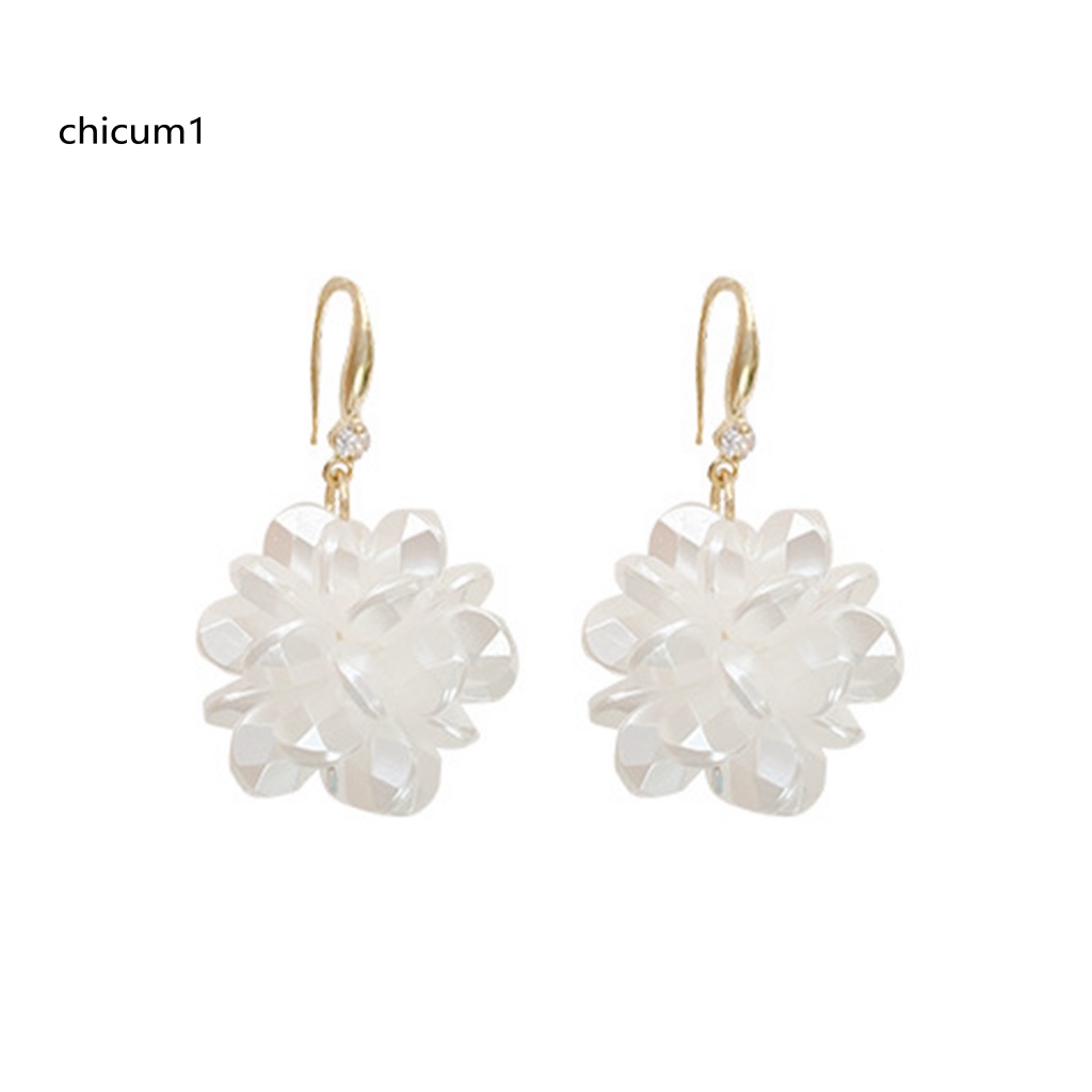 1 Đôi Bông Tai Dạng Móc Hình Bông Hoa Màu Trắng Trơn Phong Cách Pháp Thanh Lịch Thời Trang