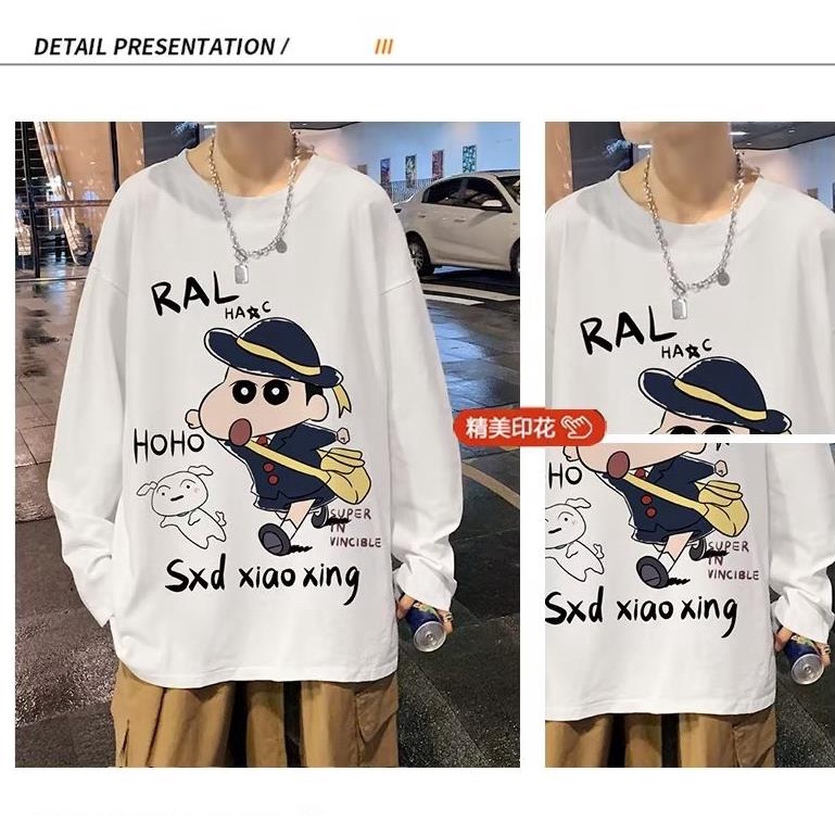 Áo Thun Tay Dài Cổ Tròn In Hình Cậu Bé Bút Chì Shin Phong Cách Nhật Bản Thời Trang Mùa Hè Cho Nam Và Nữ