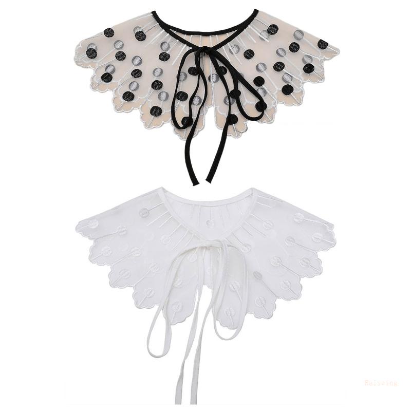 Cổ Áo Giả Họa Tiết Chấm Bi Có Thể Tháo Rời Trang Trí