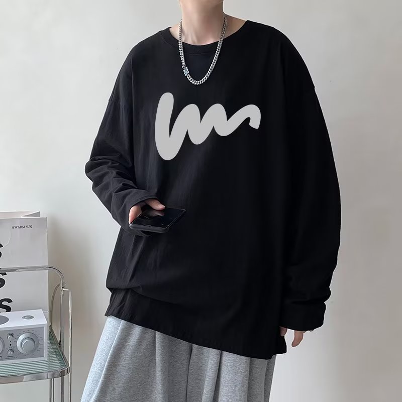 Áo Thun Tay Dài Cổ Tròn Màu Đen In Họa Tiết Đường Kẻ Phong Cách Mỹ Thời Trang Mùa Hè Cho Nam Và Nữ