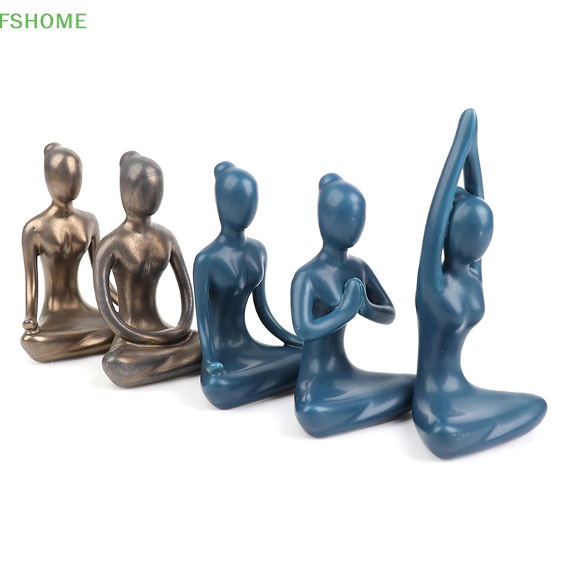 Tượng Tập Yoga Thiền 8 Kiểu Bằng Sứ Dùng Trang Trí