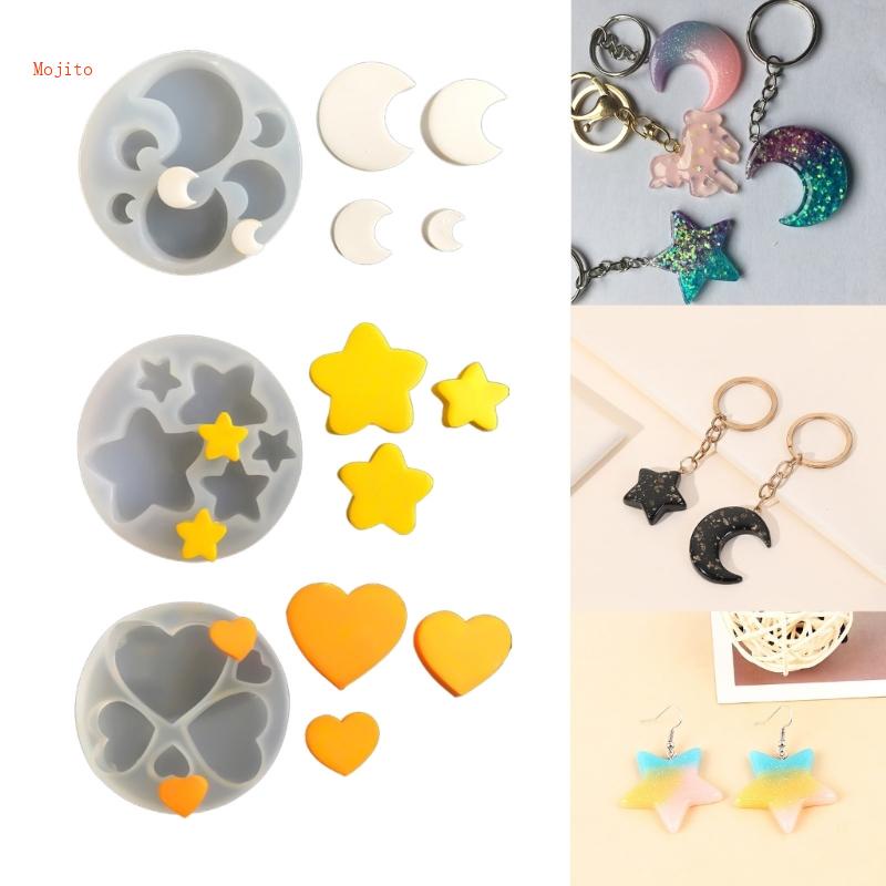 Khuôn Silicone Làm Móc Khóa / Kẹo Mềm Hình Trái Tim / Ngôi Sao / Mặt Trăng DIY
