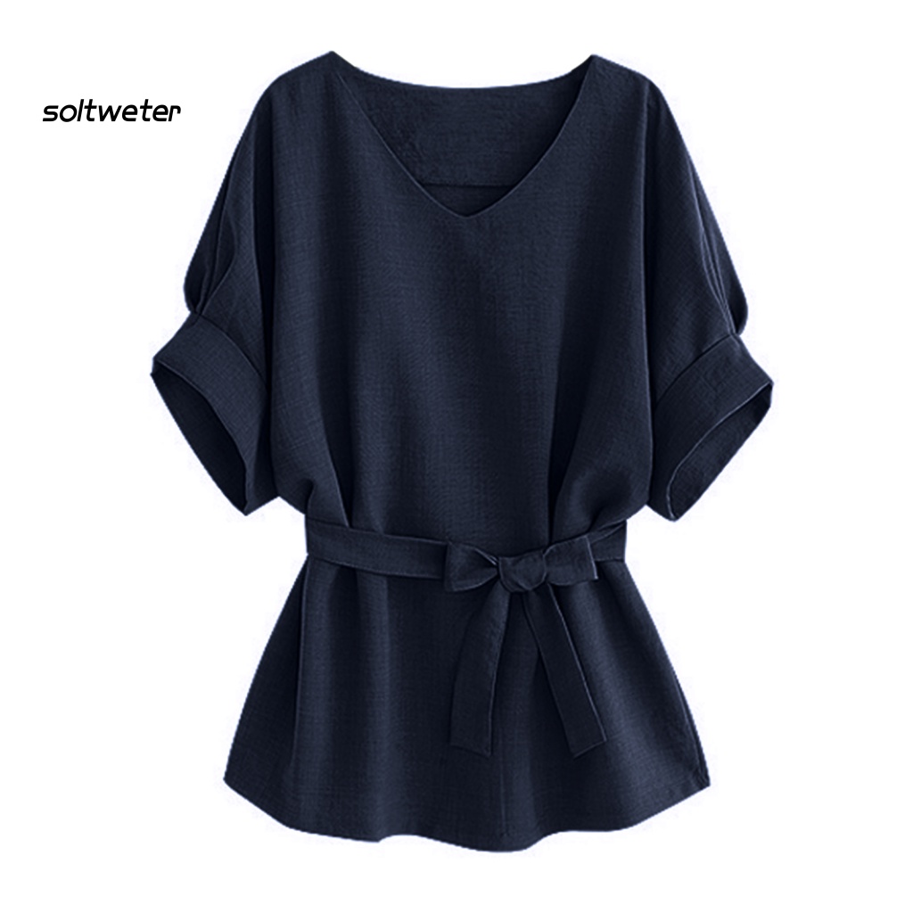 Áo Cánh Dơi Tay Ngắn Cổ Chữ V Màu Sắc Trơn Thời Trang Mùa Hè Cho Nữ