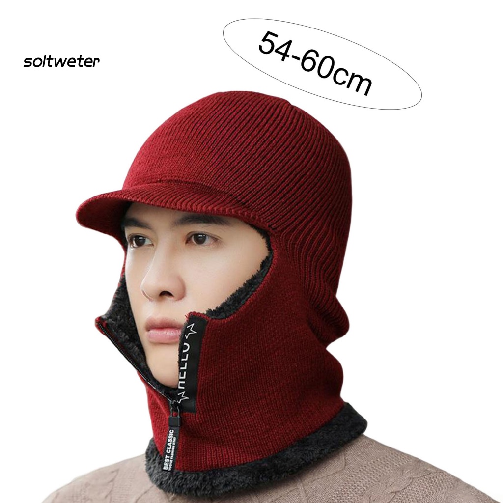 Mũ Giữ Nhiệt Dệt Kim Lót Lông Cừu Màu Trơn Bảo Vệ Cổ 2 Trong 1 Có Khóa Kéo Cho Nam