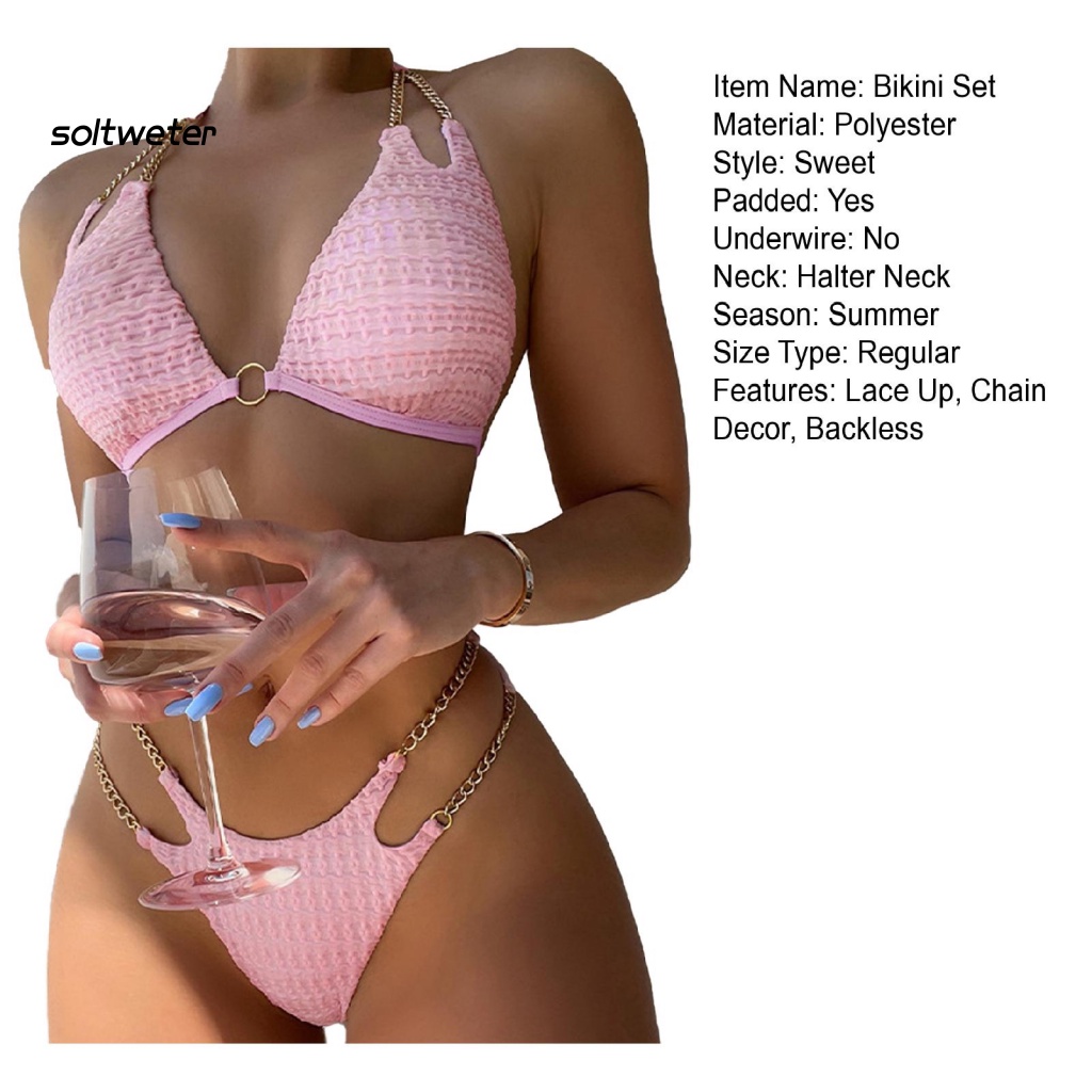 Bộ Bikini 2 Mảnh Màu Sắc Trơn Cổ Chữ V Khoét Sâu Gợi Cảm