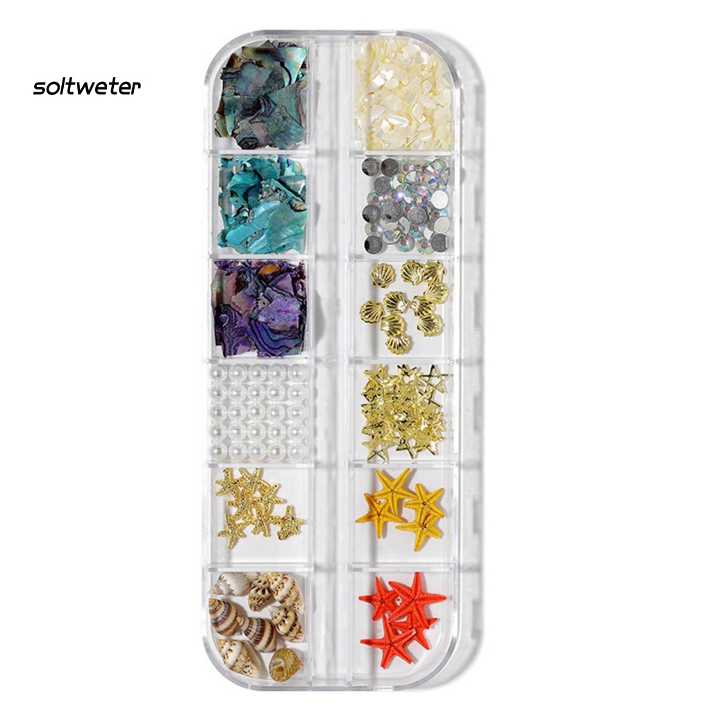 1 Hộp Phụ Kiện Trang Trí Móng Tay Nghệ Thuật Hình Vỏ Sò / Sao Biển / Vỏ Sò 3D Bằng Nhựa