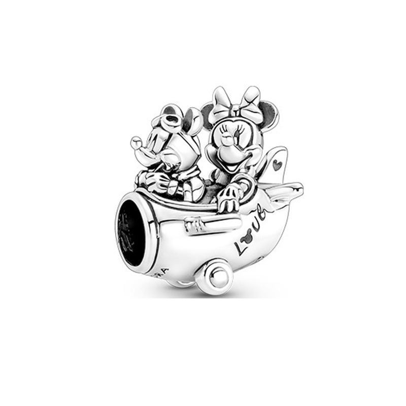 Ổ Khóa 925Pandora Hình Trái Tim Chuột Mickey Minnie Máy Bay Hạt Cườm Kim Loại Màu Hồng Cỏ Ba Mặt Hình Cỏ Ba Mặt Charms Fit silve