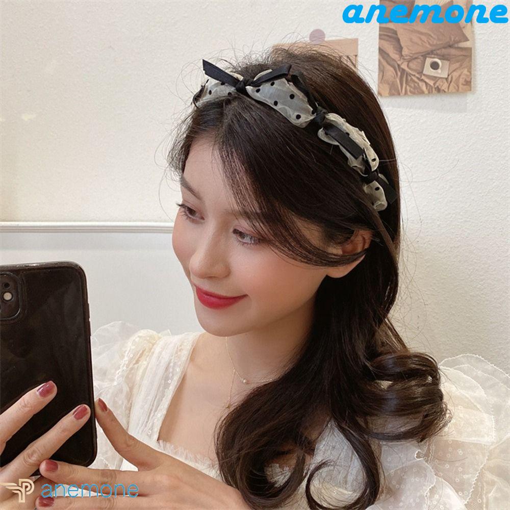 ANEMONE Băng Đô Cài Tóc Đính Nơ Ren Bằng Xốp Dễ Thương Phong Cách Lolita Hàn Quốc Cho Nữ