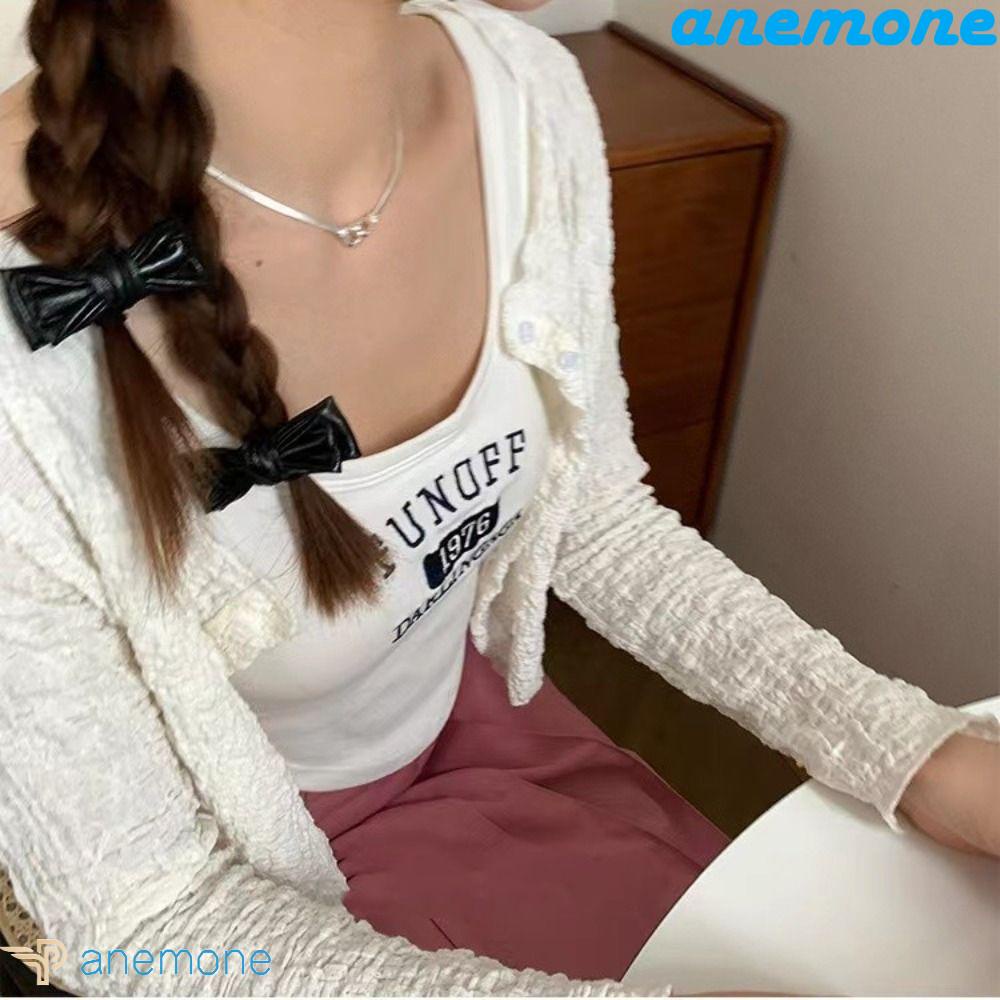 ANEMONE Kẹp Tóc Nơ Bằng Da PU Phong Cách Hàn Quốc Ngọt Ngào Dành Cho Nữ