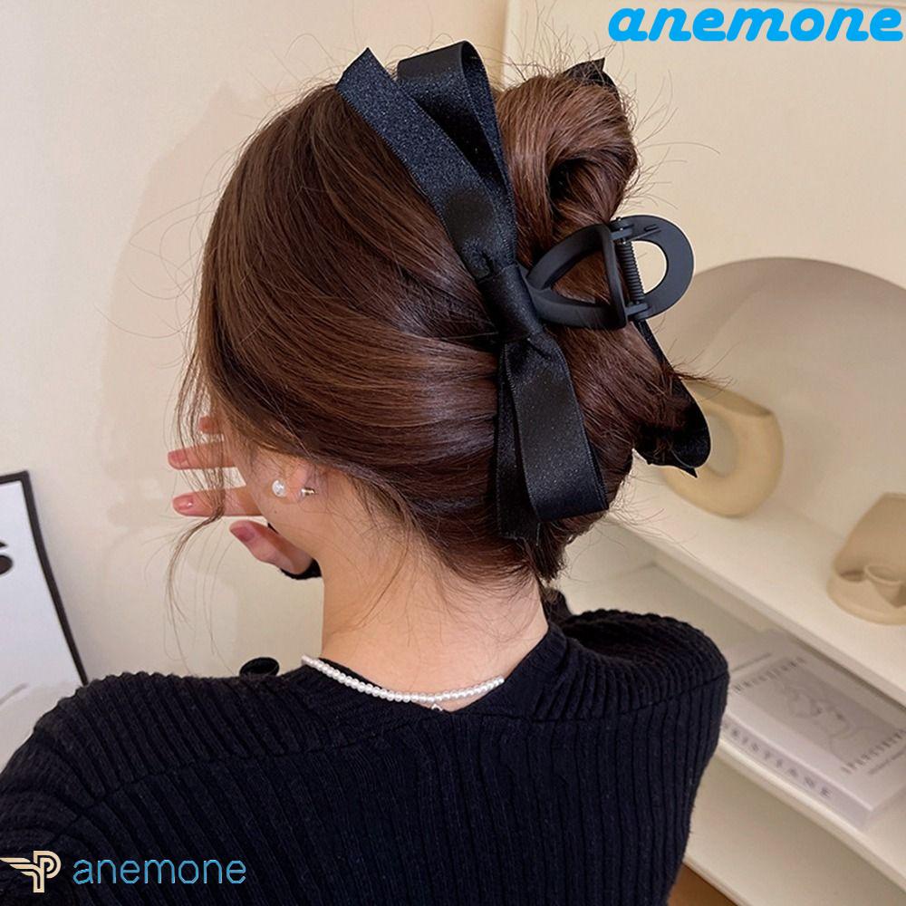 ANEMONE Kẹp Tóc Nơ Lớn Bằng Nhung Màu Đen Hình Cá Mập Dễ Thương Phong Cách Hàn Quốc