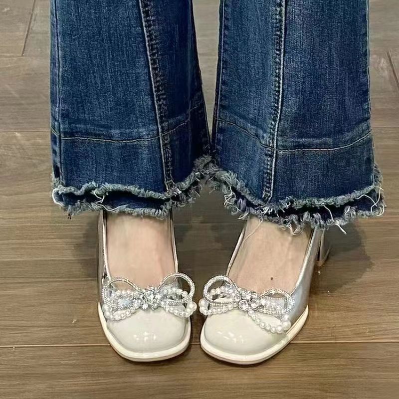 Giày Cao Gót Đế Thô Đính Nơ Nhiều Màu Sắc Đa Dạng Hợp Thời Trang