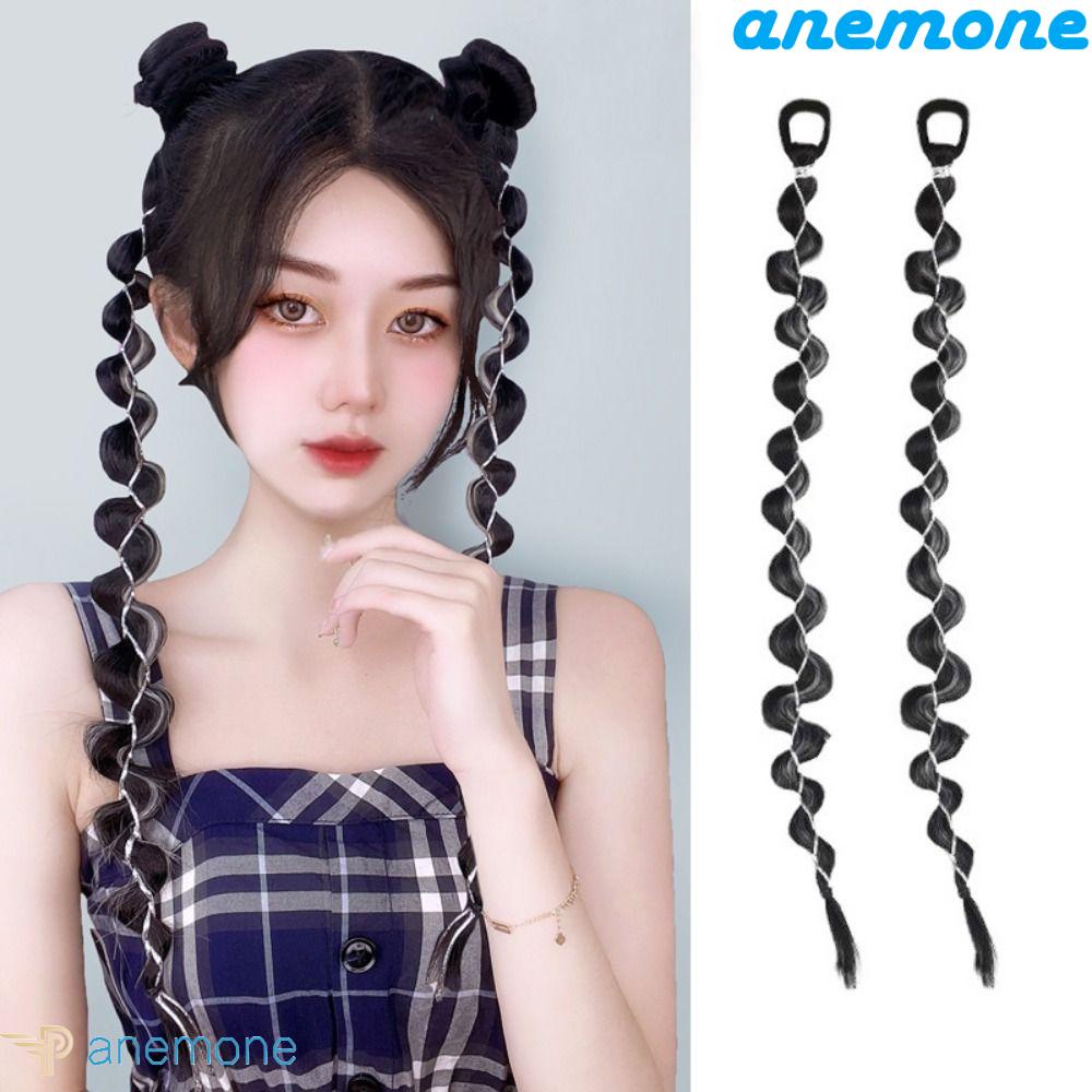ANEMONE Tóc Giả Đuôi Ngựa Dài Xoắn Bằng Sợi Chịu Nhiệt Tự Nhiên Dễ Thương Cho Nữ Tập Boxing