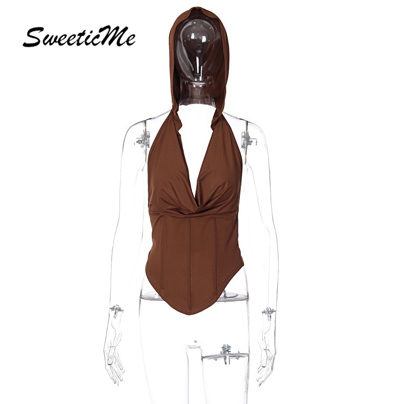 Áo Hoodie Không Tay Hở Lưng Dáng Ôm Màu Trơn Thời Trang Mới 2023 Dành Cho Bạn Nữ