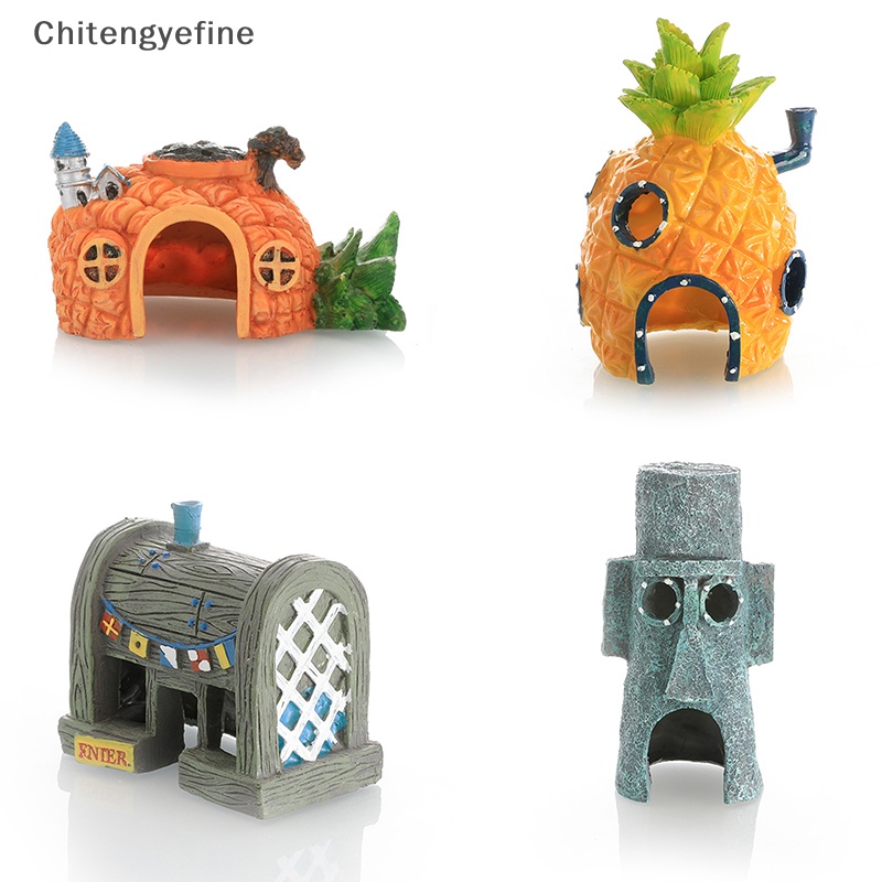 Ctye Đồ Trang Trí Bể Cá Mini Hình Ngôi Nhà Dứa Tôm Cá Hoạt Hình Bằng Nhựa Resin Trốn Tìm Được