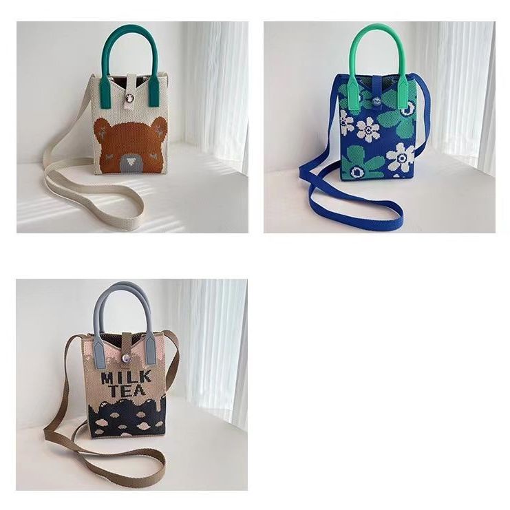 Túi Đeo Chéo Đan Len Đựng Điện Thoại / Chìa Khóa Họa Tiết Hoạt Hình Thời Trang Mới 2023