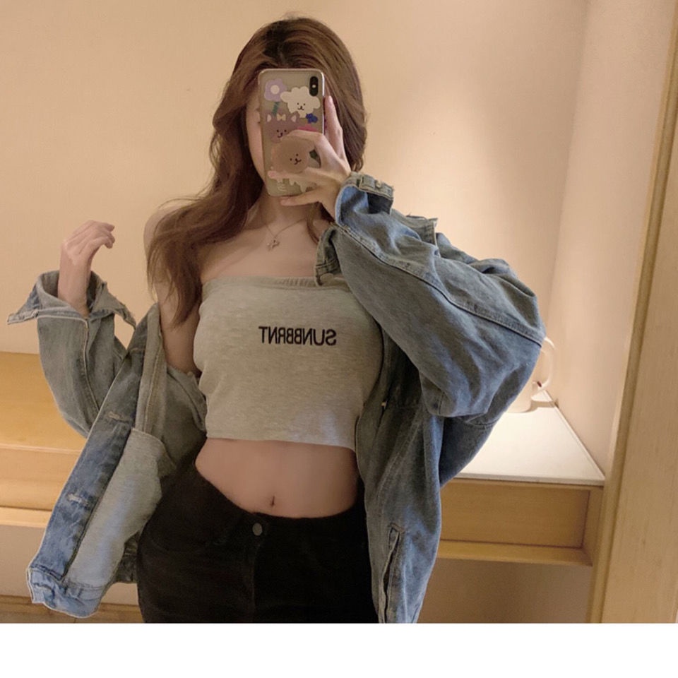 Áo Ống Ngắn Thêu Chữ Phong Cách Pháp Quyến Rũ Thời Trang Cho Nữ