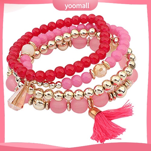 Set 4 Vòng Tay Hạt Nhựa Nhiều Lớp Thời Trang Cho Nữ