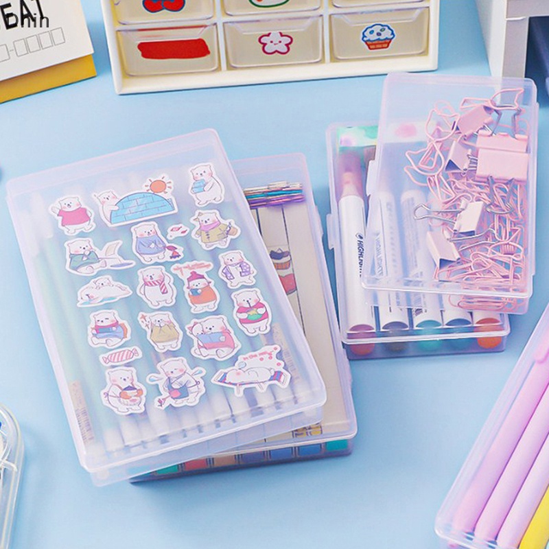 [Dhin] 1Pc Portable Waterproof Tape Stickers Storage Box Durable Plastic Transparent Desktop Stationery Organizer School Office Accessories COD