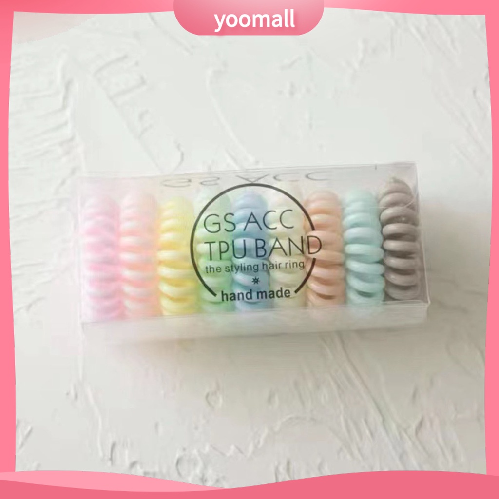 Set 9 Dây Buộc Tóc Dạng Xoắn Ốc Bằng Cao Su Co Giãn Chống Rơi Màu Kẹo