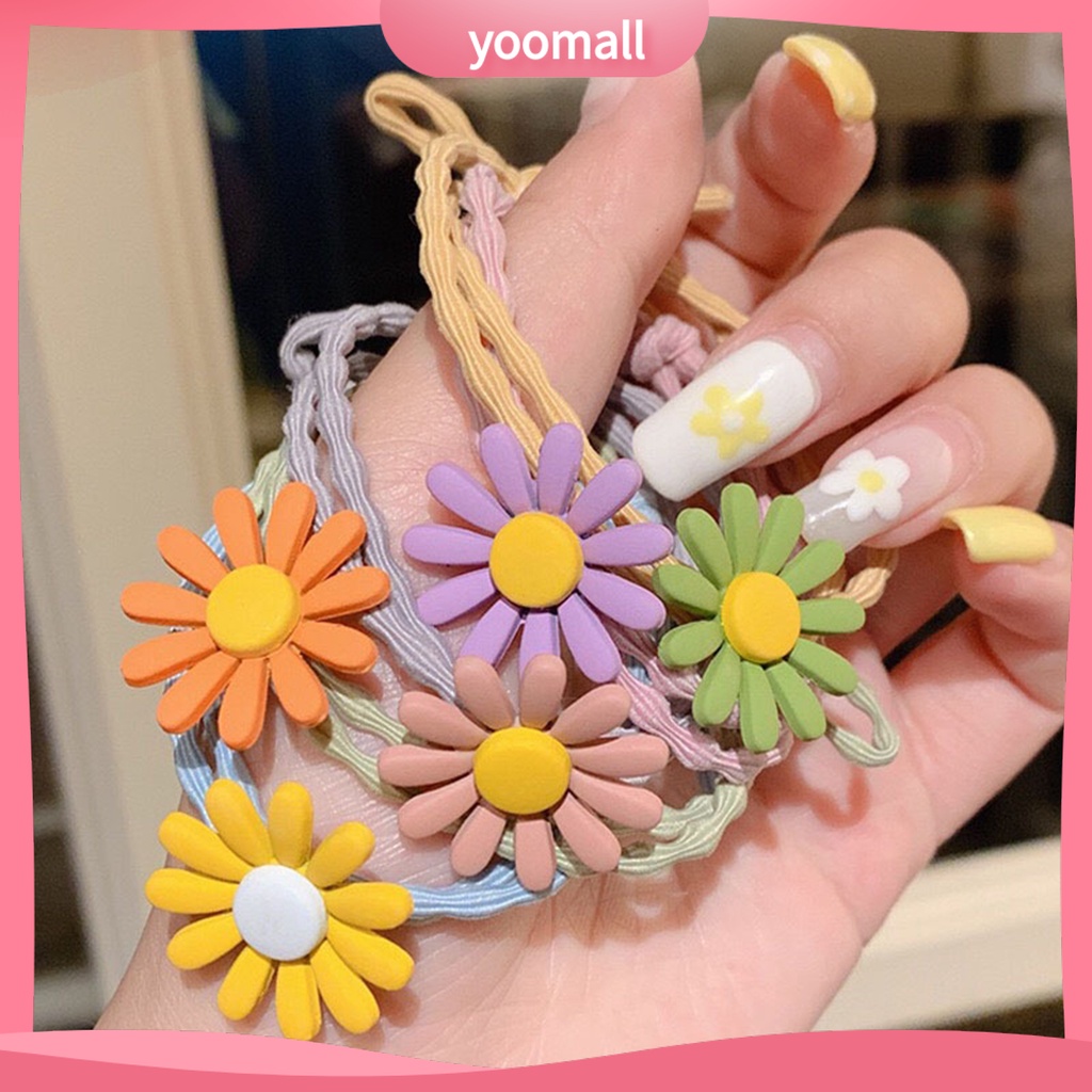 Dây Cột Tóc Co Giãn Đính Hoa 3D Bằng Nhựa Resin Có Thể Giặt Rửa Cho Bé