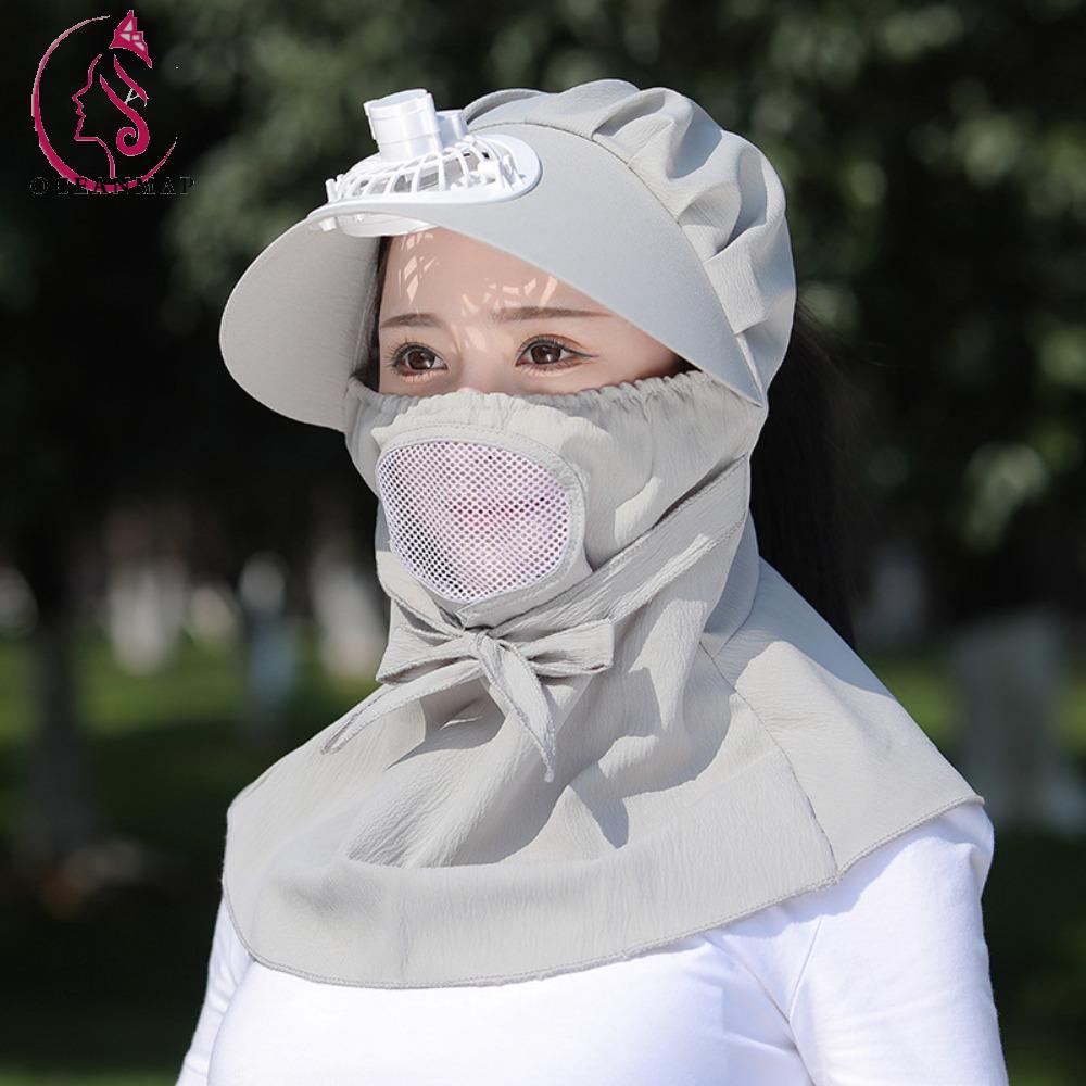 OCEANMAP Mũ Chống Nắng Rộng Vành Kèm Quạt Có Thể Sạc Lại Tiện Dụng