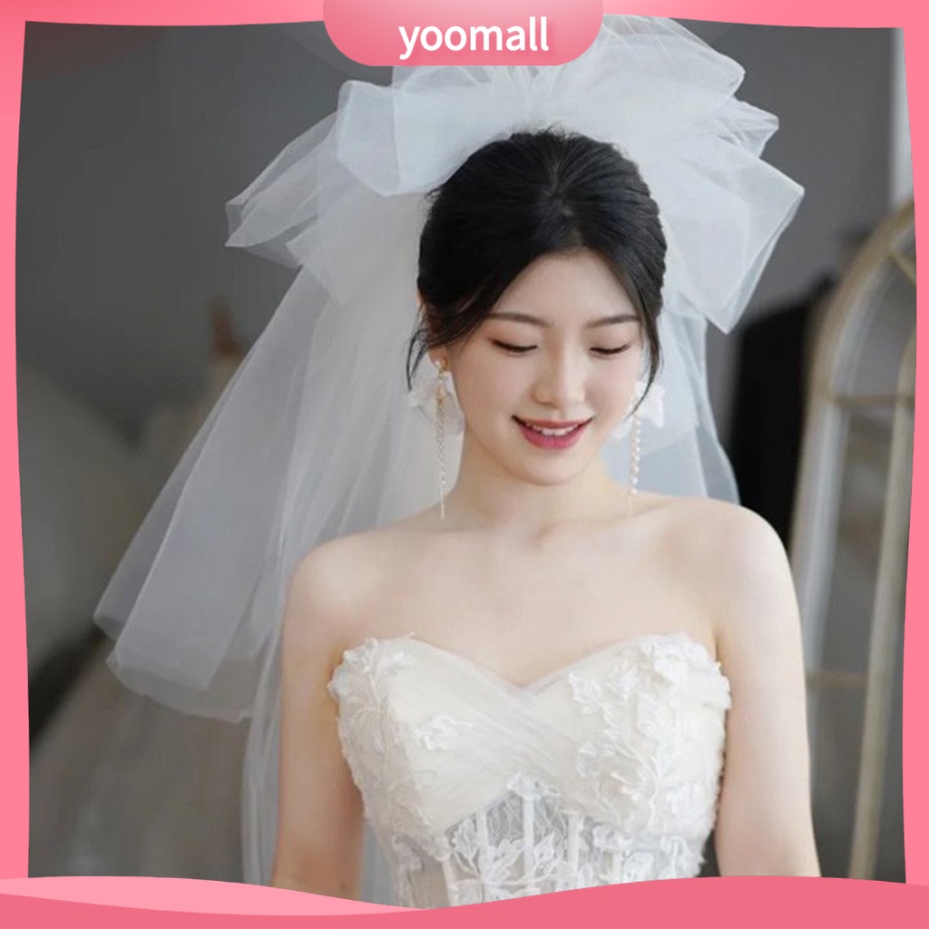 [YM] Mạng Che Mặt Cô Dâu Hai Lớp Lưới Màu Trắng Phong Cách Hàn Quốc Tinh Tế Dùng Làm Đạo Cụ Chụp