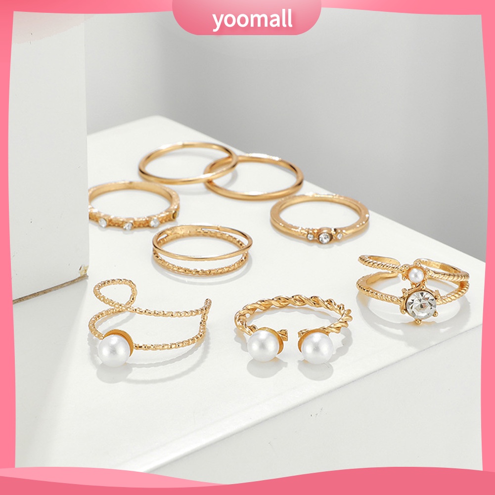 Set 5 / 8 Nhẫn Hở Đính Ngọc Trai Nhân Tạo Phong Cách Bohemian