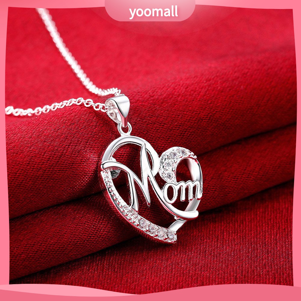 Vòng cổ Mặt Trái Tim Đính Đá Chữ Mom Thời Trang