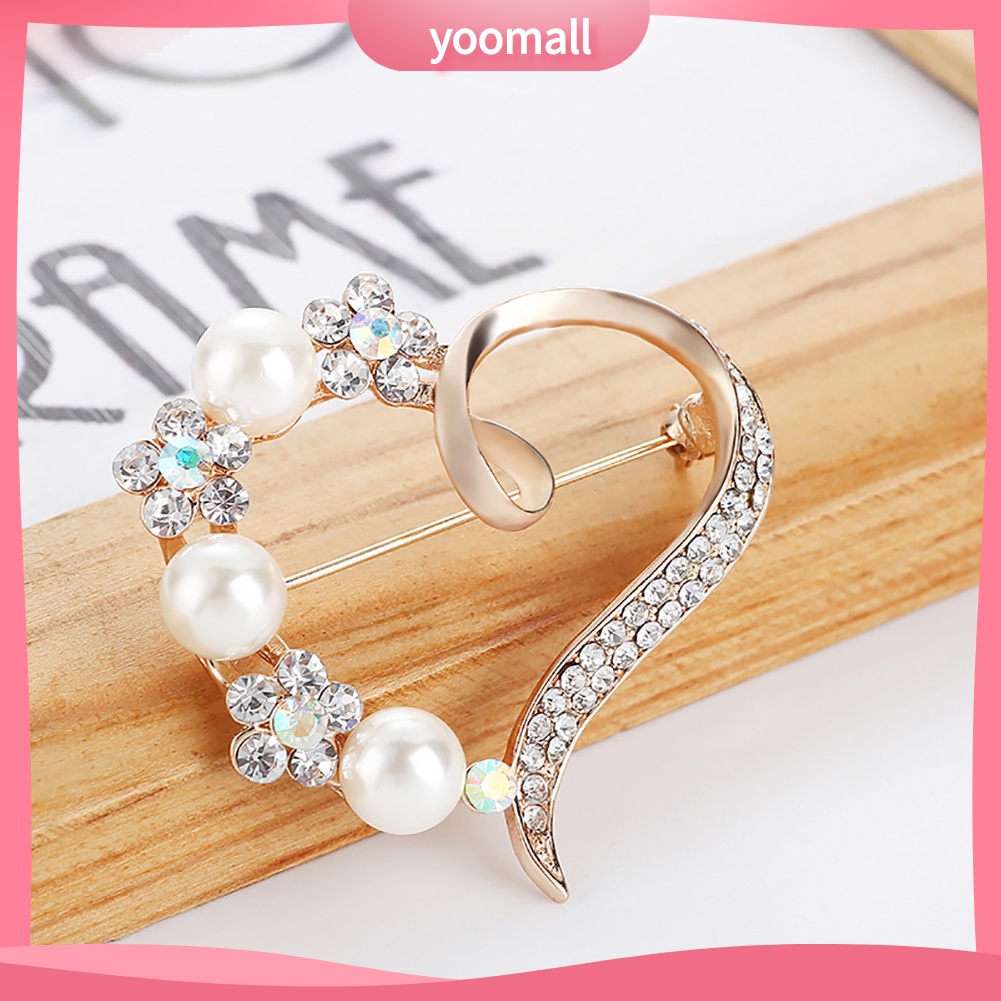 Ghim Cài Áo Hình Trái Tim Đính Ngọc Trai Nhân Tạo Thời Trang