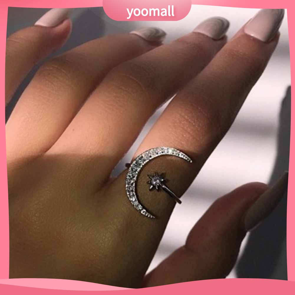 Nhẫn Hở Hình Trăng Sao Đính Đá Sáng Tạo Cho Nữ