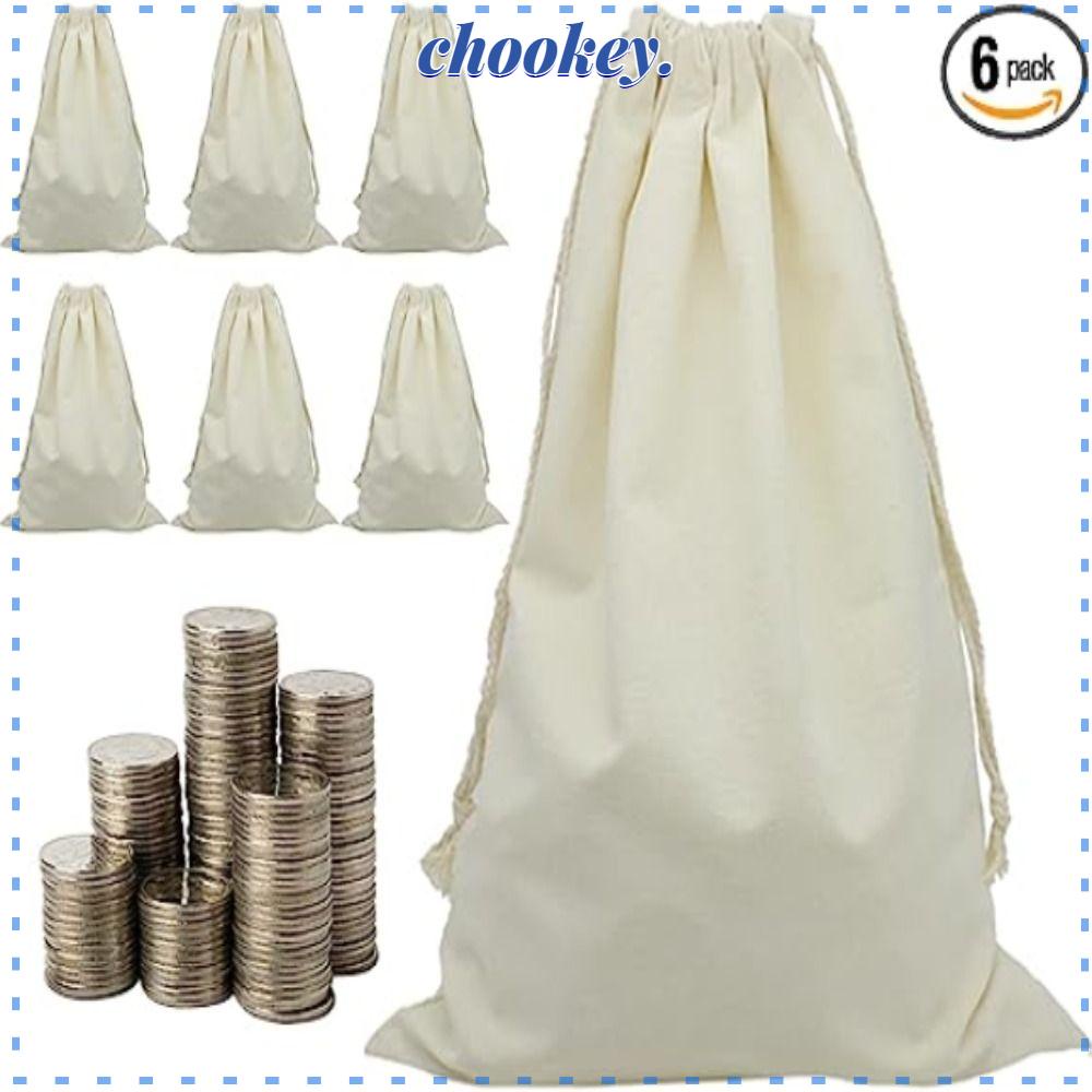 CHOOKEY Bộ 6 Túi Vải Canvas Dây Rút Đựng Quà Tiện Dụng