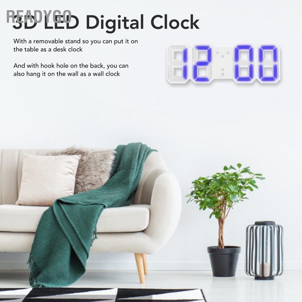 ReadyGo 3D LED Đồng Hồ Kỹ Thuật Số Mờ Báo Lại Bộ Nhớ Thời Gian 12/24 Ngày Nhiệt Độ Đèn Ngủ Treo Tường Văn Phòng Nhà