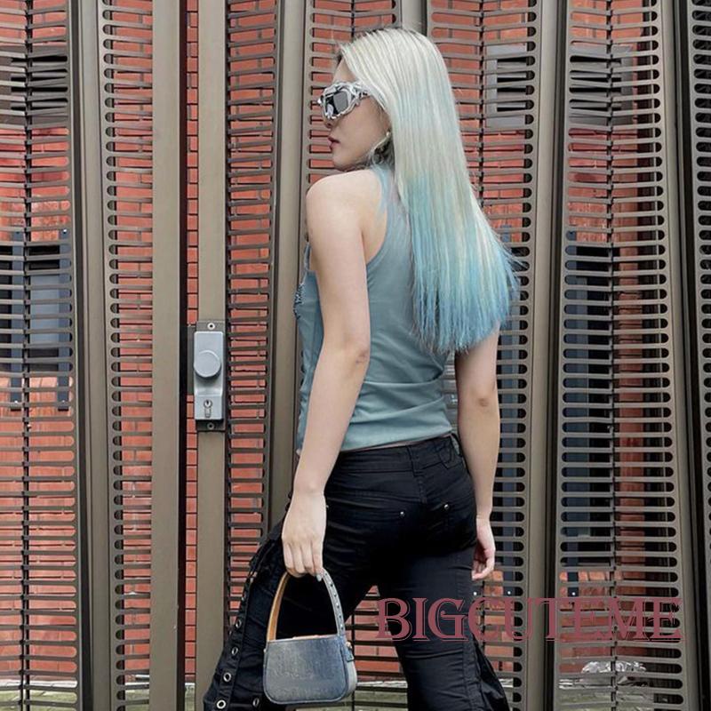 Áo Croptop Sát Nách In Chữ Đính Đá Phong Cách Đường Phố Thời Trang Mùa Hè Cho Nữ