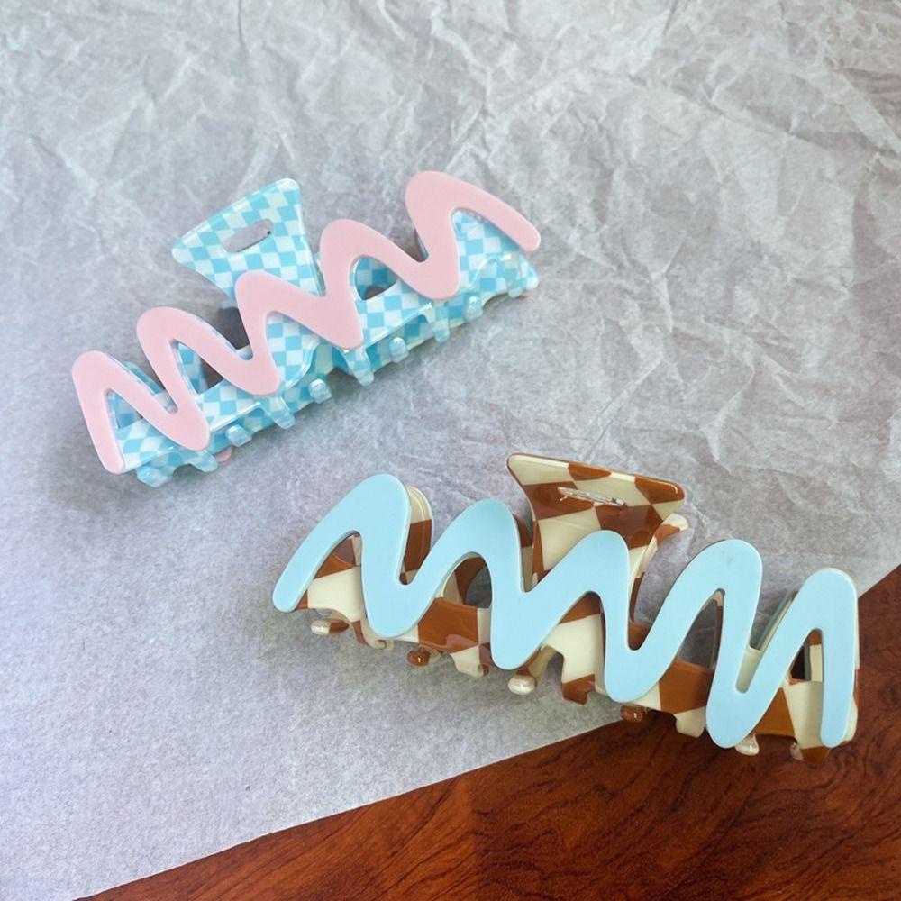 ANEMONE Kẹp Tóc Càng Cua Cỡ Lớn Kẻ Sọc Caro Sáng Tạo Cho Hàng Ngày