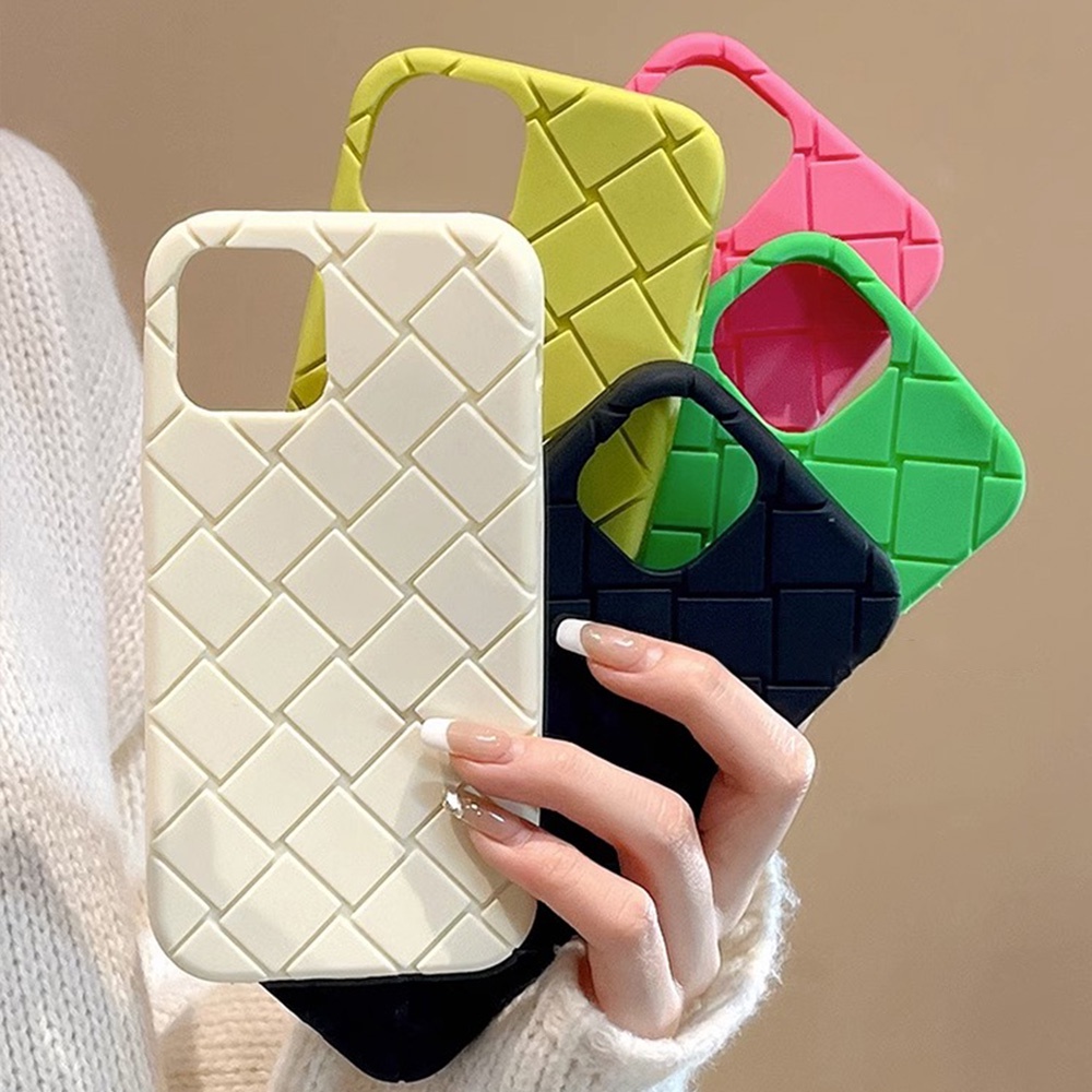 Ốp Điện Thoại TPU Mềm Màu Trơn Họa Tiết Hình Thoi Chống Trượt Cho IPhone 14 13 12 11 Pro Max X XR 8 7 Plus