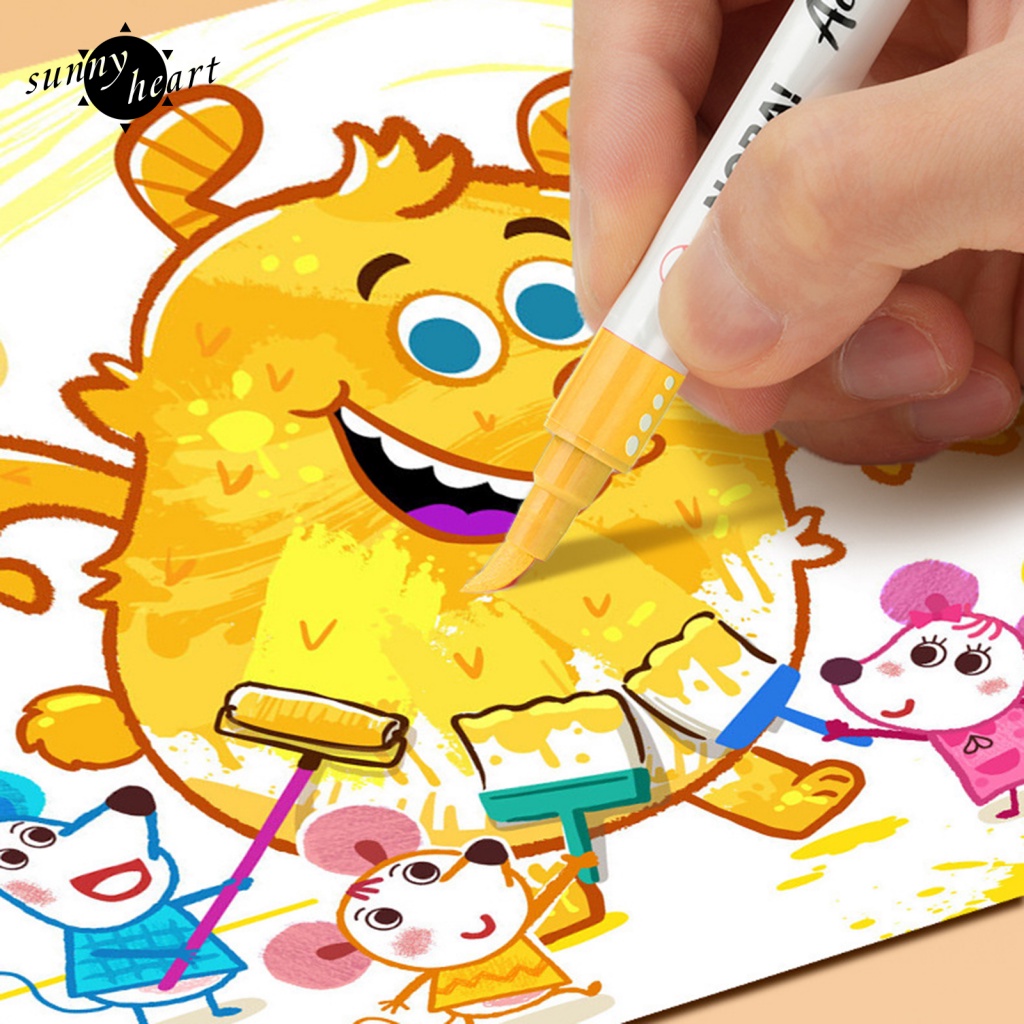 Sunnyheart 1 Bộ Bút Đánh Dấu Acrylic Nhanh Khô Chống Thấm Nước Không Phai Màu Và Độ Che Phủ Tốt Cho Người Mới Bắt Đầu Vẽ Tranh