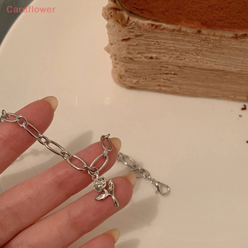 < Cardflower > Vòng Tay Dây Xích Đơn Giản Mặt Hoa Hồng Ngọt Ngào Phong Cách Hàn Quốc Cho Nữ Dự Tiệc Cưới Mới