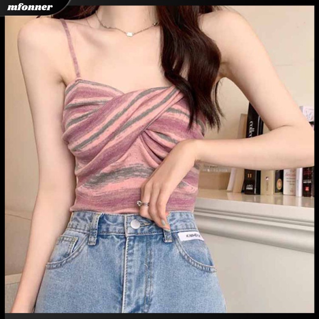 Áo Croptop Sát Nách Màu Sắc Tương Phản Thiết Kế Thoáng Khí Thoải Mái Cho Nữ