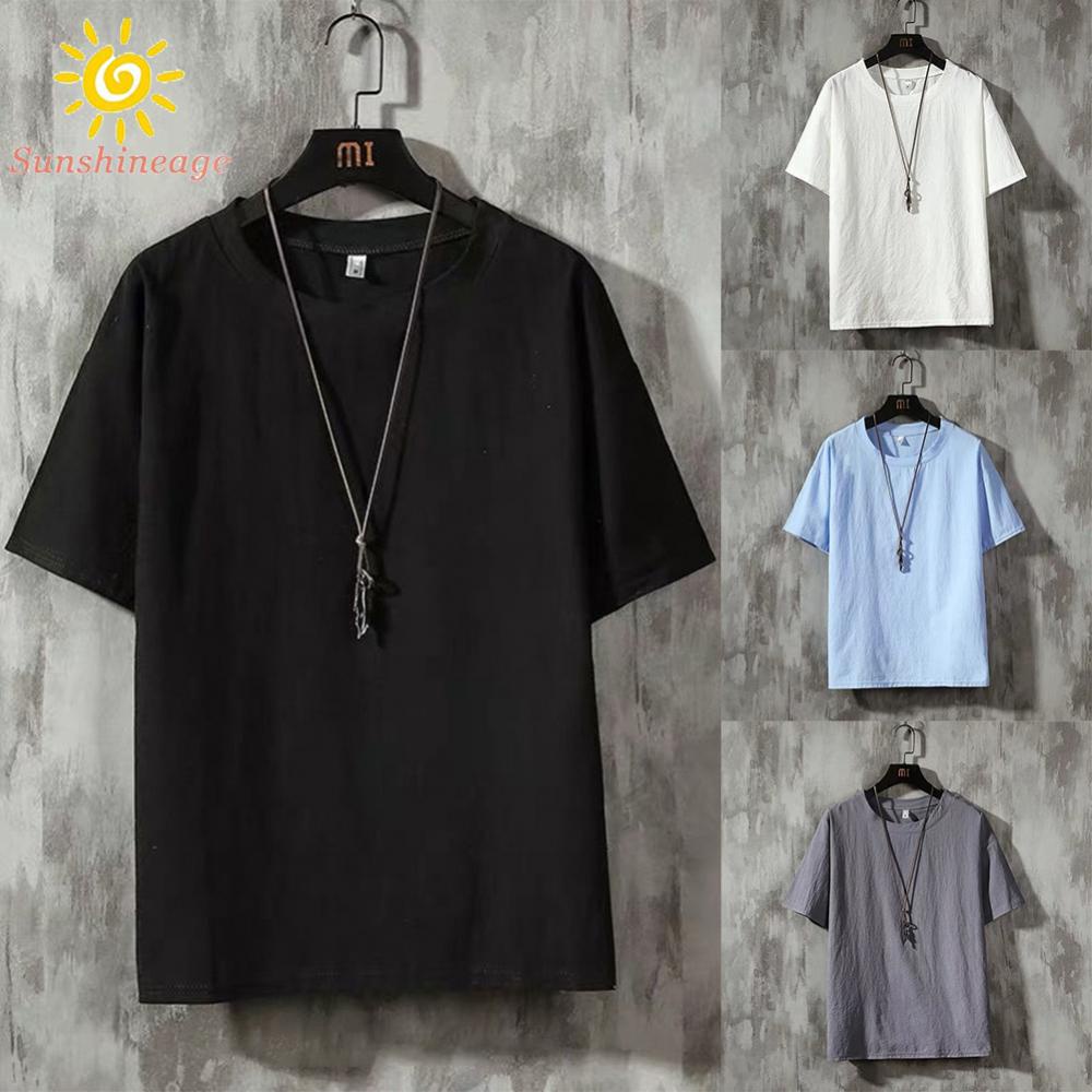 Áo Thun Nam Ngắn Tay Màu Trơn Thời Trang