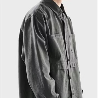 Áo Sơ Mi Tay Dài Dáng Rộng Màu Sắc Đơn Giản Phong Cách Retro Nhật Bản Cho Nam