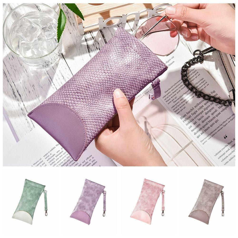 Túi Đựng Mắt Kính Bằng Da PU Mềm Tự Động Đóng Chống Nước Kích Thước Nhỏ Có Dây Đeo Trang Sức