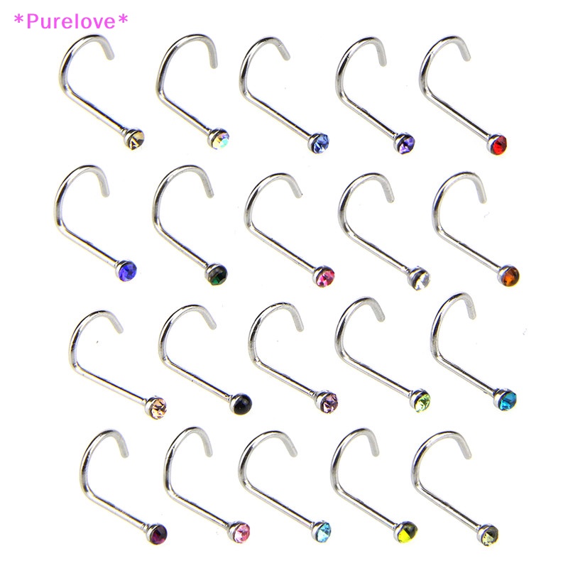 Set 20 Khuyên Mũi Thép Không Gỉ Đính Đá Pha Lê Thời Trang Mới