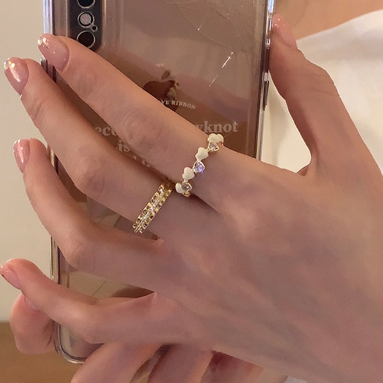 Bộ Nhẫn Hở Đính Đá Zircon Phong Cách Retro Hàn Quốc Cho Nữ