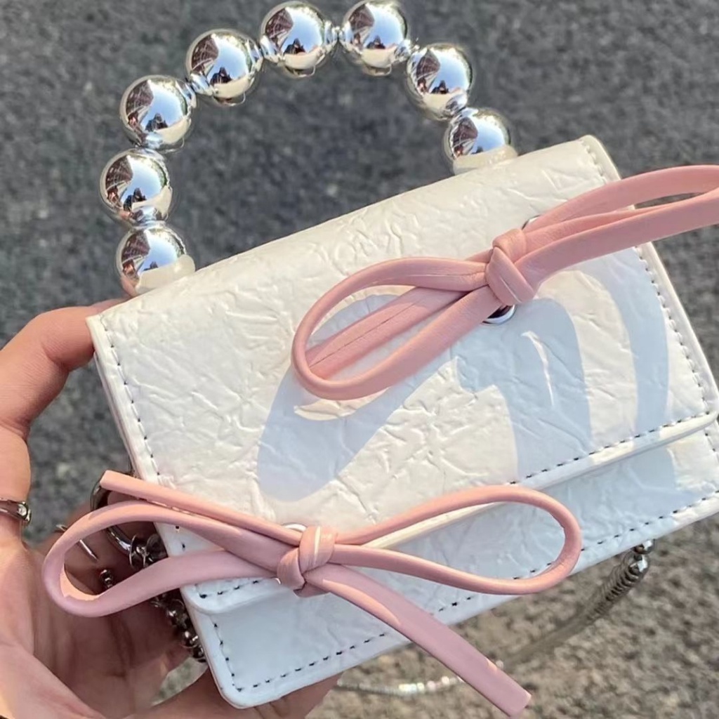 Túi xách mini nữ cầm tay phối nơ thời trang kèm dây xích dài đeo chéo tiểu thư