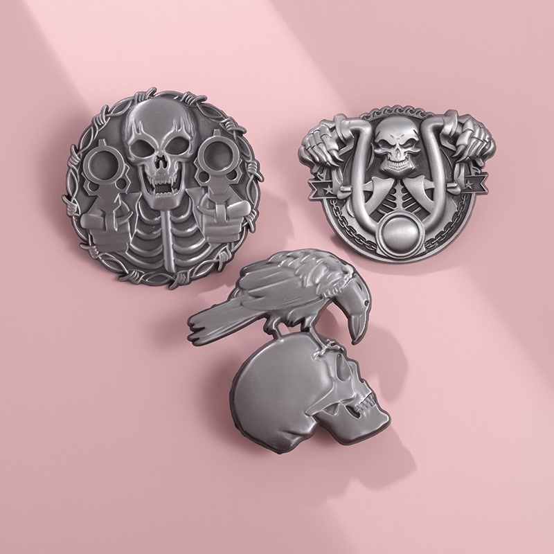 Huy Hiệu Cài Áo Hình Đầu Lâu Phong Cách Hip Hop Gothic Punk Cổ Điển