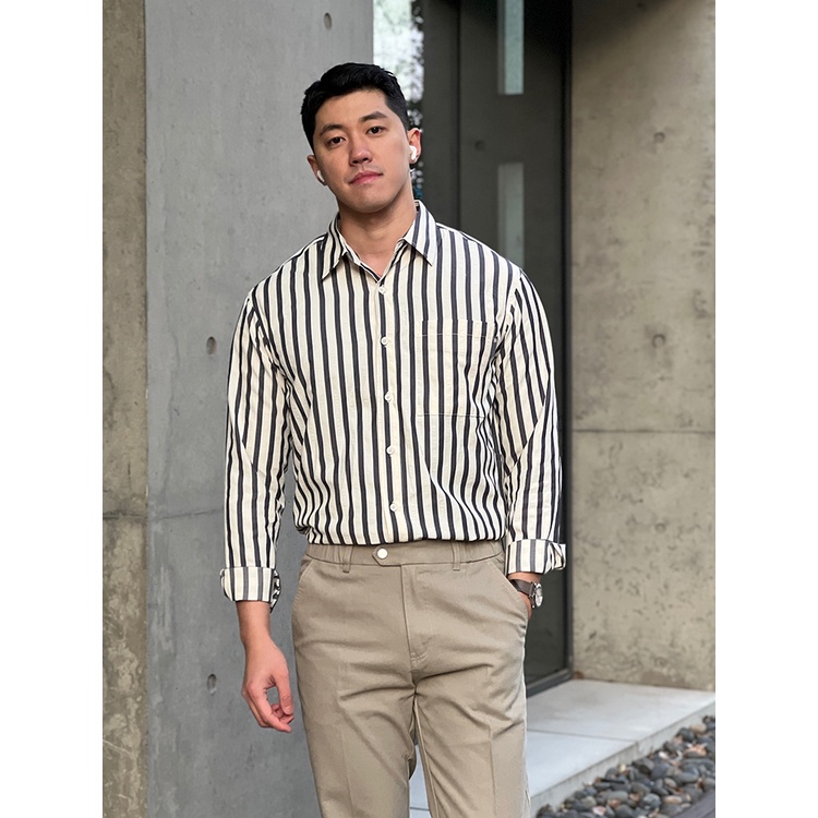 Áo Sơ Mi Dài Tay Dáng Rộng Họa Tiết Kẻ Sọc Phong Cách Hàn Quốc Thời Trang Xuân Thu Cao Cấp Cho Nam