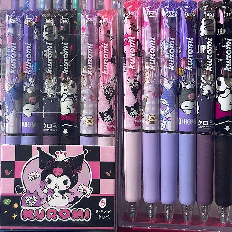 SANRIO Bộ 6 Bút Mực Nước Đen Ngòi St Hình Kuromi Hello Kitty Chất Lượng Cao